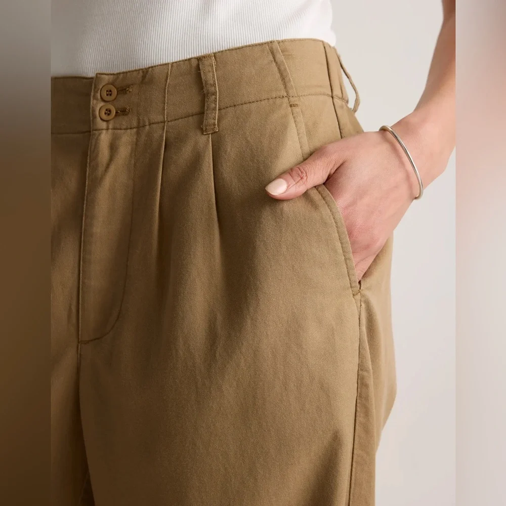 NWT Quince Women’s Drapey Twill Pleated Trouser Boxwood Brown Sz 0